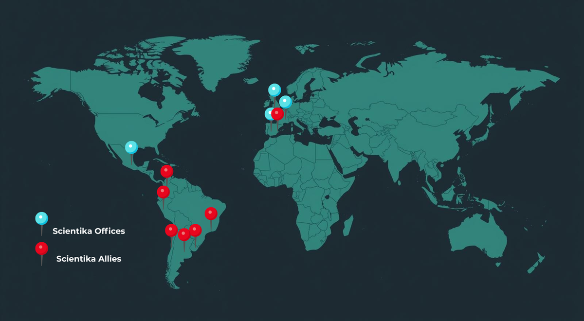 Mapa mundial de la red de Scientika